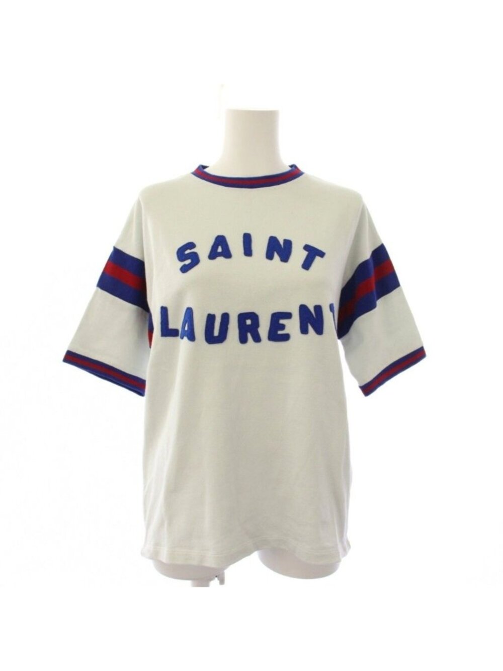 Saint Laurent Paris Knit Top Short Sleeve Logo White Sweater M